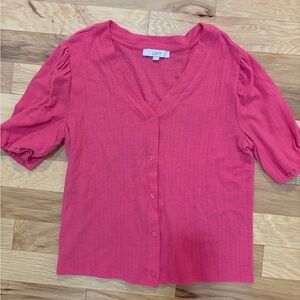 LOFT Pink Short Sleeve V-Neck Button Cardigan